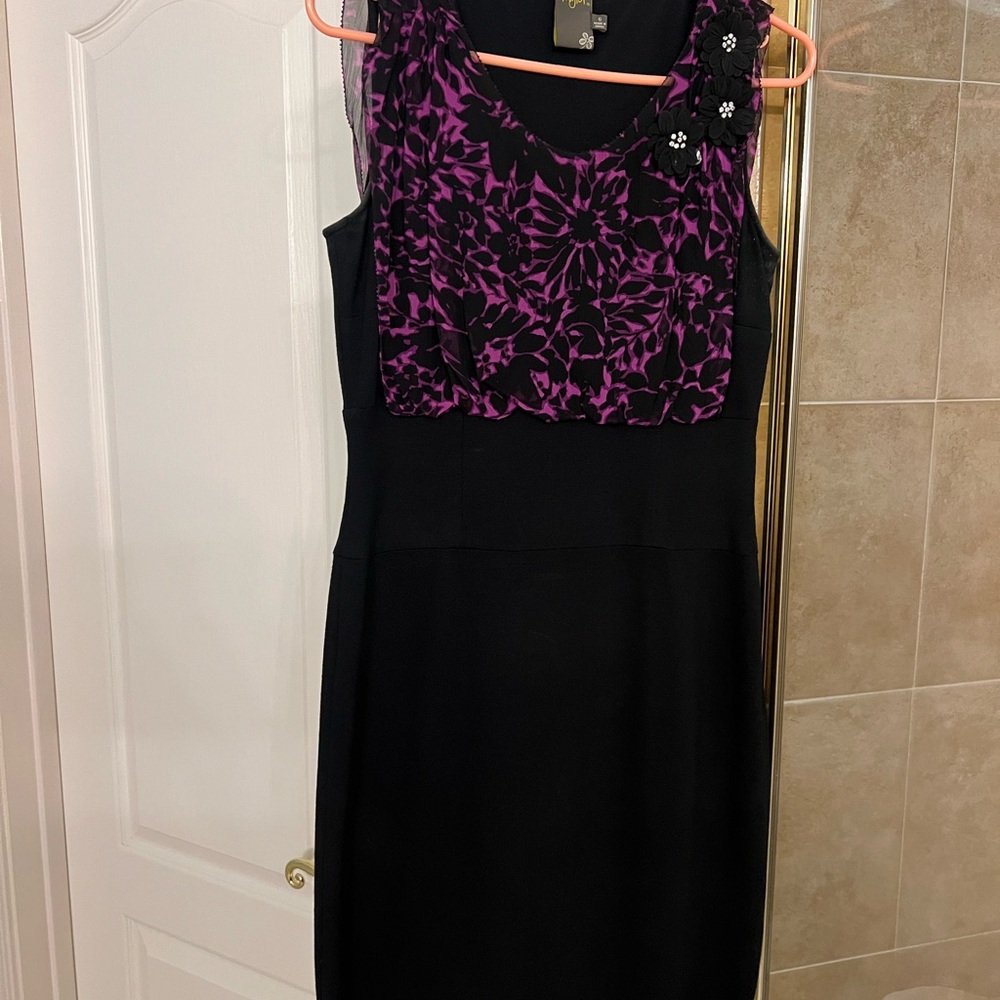 Taylor Black and Purple Floral Midi Dress